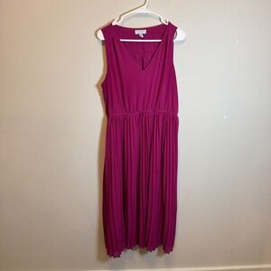 Sofia Jeans by Sofia Vergara Magenta Pleated Midi Dress Size L (12-14)